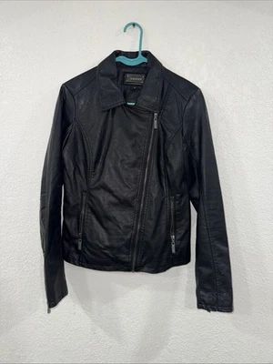 Chaqueta de motocicleta JouJou para mujer de cuero sintético negro con cremallera completa talla S Foto 1 de 4