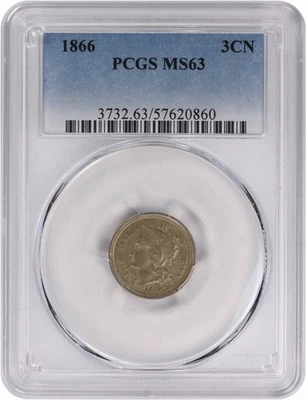 1866 Three Cent Nickel MS63 PCGS - Image 1 of 2