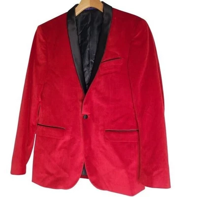 Retro Paris Para Hombre Calce Ajustado Terciopelo Rojo *Solo Chaqueta* 2XL 46R Chal Solapa 1 Botón Foto 1 de 2