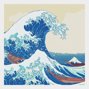 Asian Japanese Great Wave - Square by Hokusai Counted Cross Stitch Pattern - Picture 1 of 10