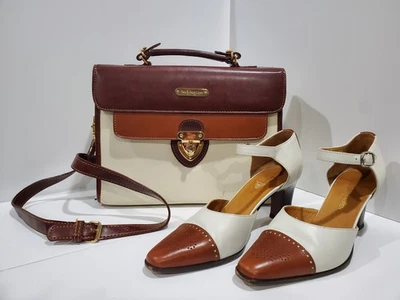 ITALIA RALPH LAUREN CUERO BOLSO/ZAPATOS ESPECTADOR EN CREMA/MARRÓN PUNTERA 7.5B Foto 1 de 4