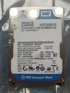 Western Digital 250GB WD2500BEVE-00A0HT0 2.5" IDE HARD DRIVE WD - DCM: HH0TJHBB - Picture 1 of 1