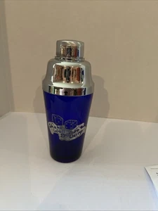 Vintage Cobalt Blue Glass Cocktail Shaker With Dice And Silver “Shake Well…” - Picture 1 of 5