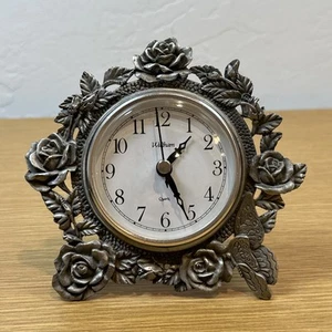 Waltham Desk Clock Floral Cottage Roses Butterflies - Picture 1 of 10
