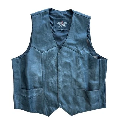 Vintage Coast 2 Coast Black Leather Motorcycle Biker Snap Up Vest Mens Size 2XL - Image 1 of 4