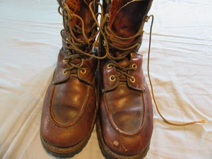 Mens Vintage Leather Moc Toe Work Boots Sz 11 Vibram Soles - Picture 1 of 12