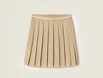 MIU MIU Gold Lame Pleated Knit Skirt Size 38/US 2 - Image 1 of 4