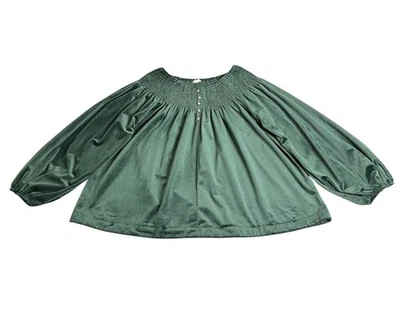 Easel Top Womens 2X Green Corduroy Popover Smocked Yoke Peasant Western Boho - Image 1 of 4