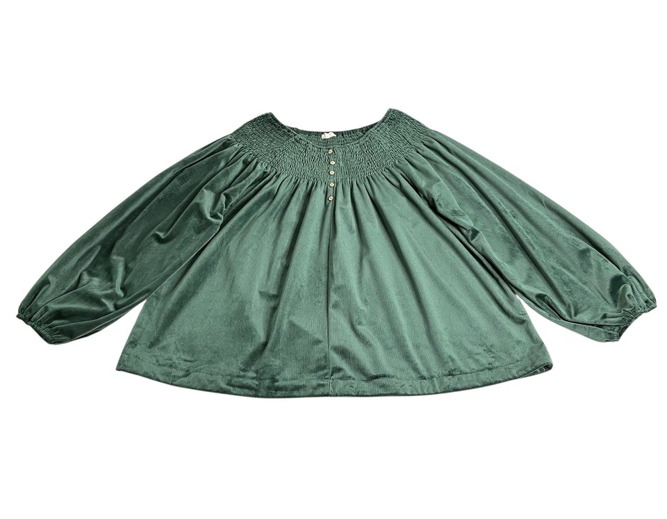 Top Caballete Mujer 2X Verde Pana Popover Canesú Calado Campesino Western Boho Foto 1 de 4