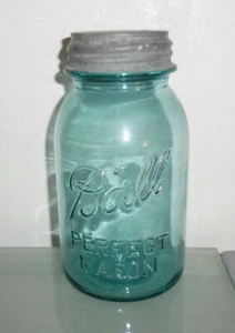 VINTAGE BLUE GLASS BALL PERFECT MASON JAR #15 BEAUTIFUL DESIGN NR - Picture 1 of 4