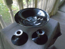 Fostoria "Diadem"  Pair Black Amethyst Glass Candle Holders with console bowl