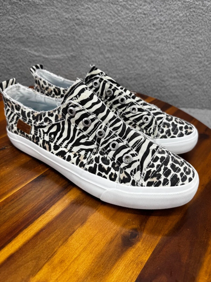 Mocassim Blowfish Leopardo Zebra Sapatos de Lona Tênis Desgastado Tamanho 11 - Imagem 1 de 4