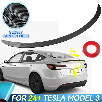 For Tesla Model 3 2024 2025 Real Carbon Fiber Rear Trunk Lid Spoiler Wing Foto 1 de 4