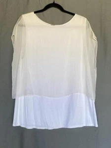 XL ELIE TAHARI White Jersey Silk Chiffon Overlay Layered Sleeveless Stretch Top - Picture 1 of 3