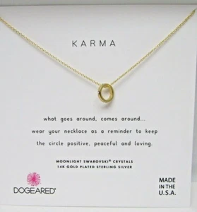Dogeared "Karma" 16" necklace Swarovski crystals & 14k Goldplated Sterling, NEW - Picture 1 of 4