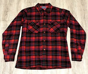 Vintage 60's Pendleton Wool Board Shirt Loop Collar Flap Pocket Red Plaid sz M - Picture 1 of 12