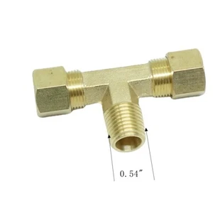 Brass 3/8" Tube OD Compression x 1/4" Male NPT Branch Tee Fitting Adapter - Picture 1 of 1
