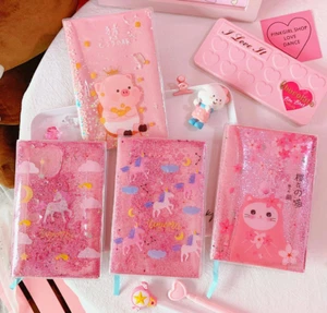 Pink Kawaii Stationery A6 PVC Glitter Diary Journal Planner Cute Unicorn Pig Cat - Picture 1 of 15