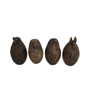 Limestone Antique Hand Carved Egyptian Canopic Jar Organ Set of 4 Made in Egypt - Picture 1 of 19