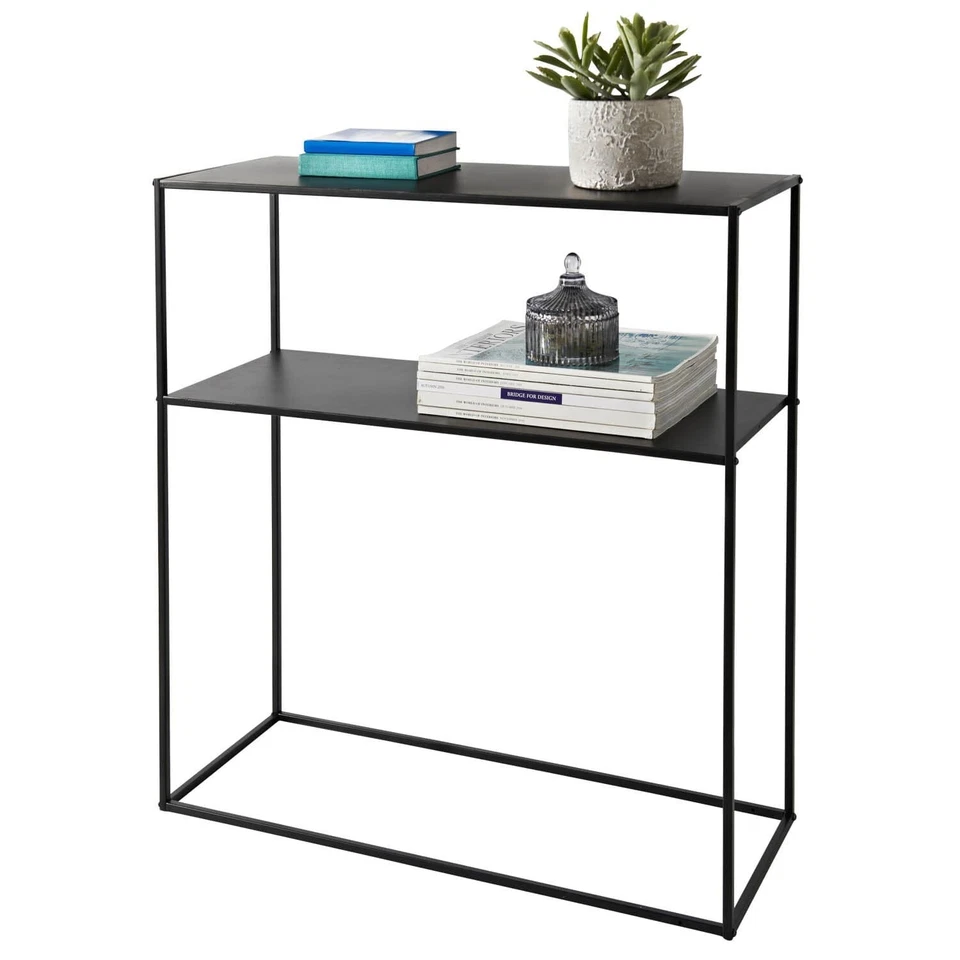Console Table Metal Frame With 2 Shelf Side Table Bookshelf Furniture -Black N23 - Image 1 of 1