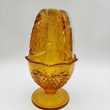 Vintage Fenton Amber Pineapple Heart Fairy Lamp Votive Candle Holder Tiki