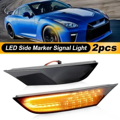 2Pc Smoked Lens Amber LED Side Marker Lights for 2008-2021 Nissan GT-R R35 Coupe Foto 1 de 4