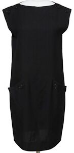 NINA RICCI Dress Shift Black Sleeveless Crew Neck Buttons Sz XS VINTAGE