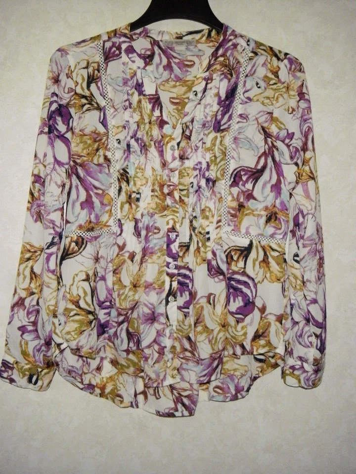 Top Vintage America Blues Mujer S Púrpura Blanco Floral Manga Larga Ojales  Foto 1 de 4