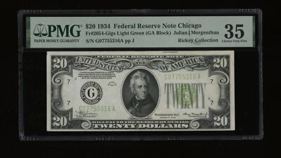 DBR 1934 $20 LGS FRN Chicago Fr. 2054-Glgs PMG 35 Serial G07755316A - Image 1 of 2