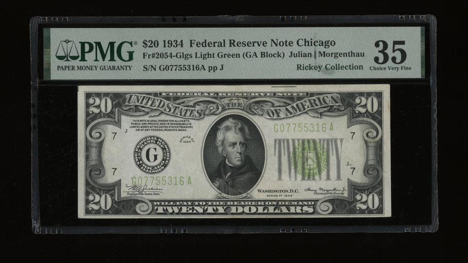 DBR 1934 $20 LGS FRN Chicago Fr. 2054-Glgs PMG 35 Serial G07755316A - Image 1 of 2