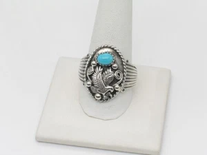 Navajo Handmade Sterling Silver & Turquoise Eagle Theme Ring Size 11.5 - Picture 1 of 8