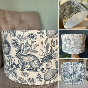 Woodland Animals Lamp Shade Forest Fabric Indigo Blue Lampshade Hare Hedgehog - Picture 1 of 13