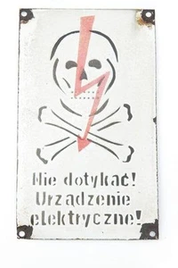 Altes Emailleschild,Vorsicht Achtung Hochspannung, Totenkopf Schild, Email - Bild 1 von 1