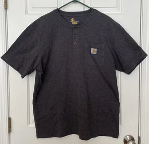 Carhartt Mens Size L Gray Short Sleeve Henley Work Shirt K84 - Picture 1 of 4