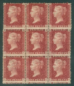 SG 43 1d rose-red plate 216. Very fresh mint block of 9. 5 stamps being unmoun.. - Picture 1 of 1