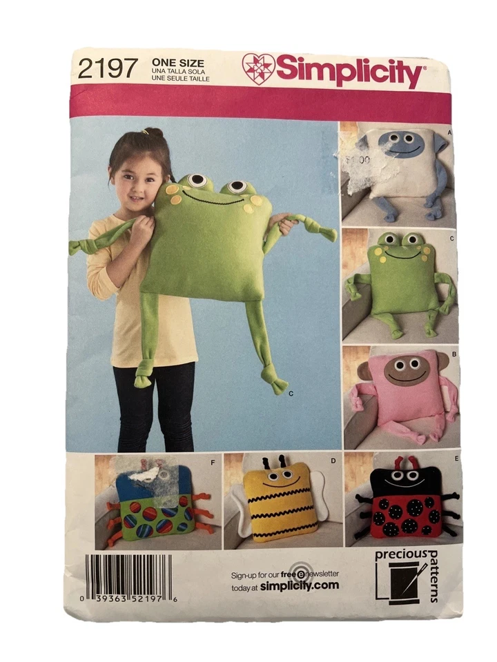 Simplicity Sewing Craft Pattern 2197 Square Fleece Animal Nap Pillows 6 Styles - Image 1 of 2