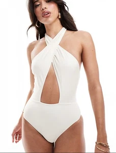 Traje de baño South Beach Essentials delantero envolvente en coco para mujer talla US 4 NUEVO CON ETIQUETAS - Imagen 1 de 16