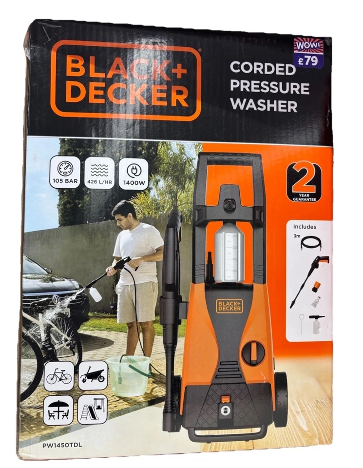 BLACK + DECKER ● PW1450TDL 1400  Watt 105 Bar ● Pressure Washer  - Image 1 of 1