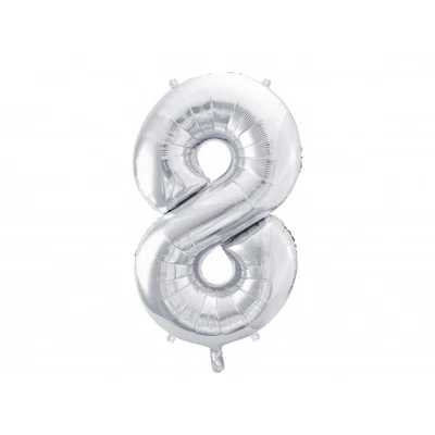 Palloncino Mylar a Forma di Numero 8 Otto Argento 86 cm - Immagine 1 di 4