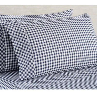 Pottery Barn Set of 2 King Gingham Check Pillowcases Organic Cotton Blue White - Image 1 of 4