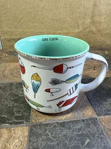 Spectrum Designz Gone Fishing Lures Bobbers Coffee Tea Mug 18 oz Cracker Barrel - Picture 1 of 4
