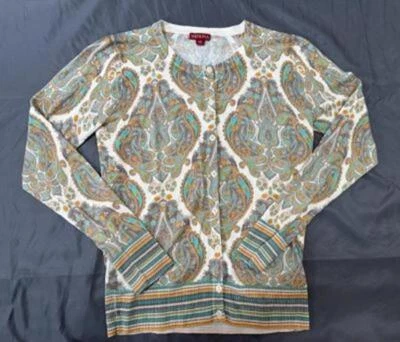 Женский кардиган с узором пейсли Merona свитер бежевый бирюзовый и желтый размер маленький nb - Изображение 1 из 3
