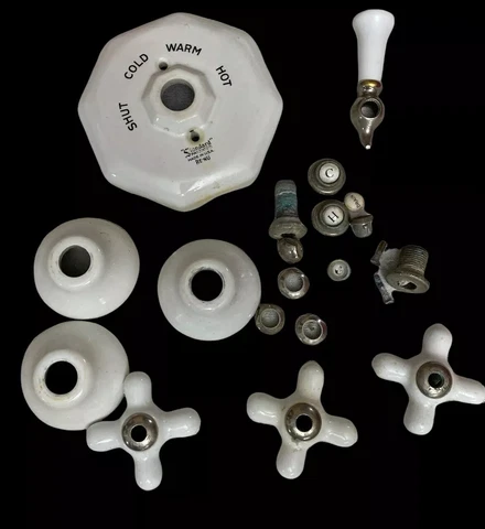 STANDARD RE-NU Glazed Ceramic Shower Selector Face Plate Hexagon Handles Set +++ Cover