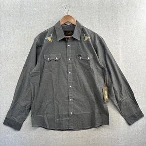 NEW Howler Bros Gaucho Snap Shirt Mens Large Gray Paranormal Desert Skulls UFO - Picture 1 of 16