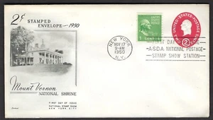 U533a tied to Scott 839, Fleetwood FDC - 2-cent Washington, Postal Stationary - Picture 1 of 1