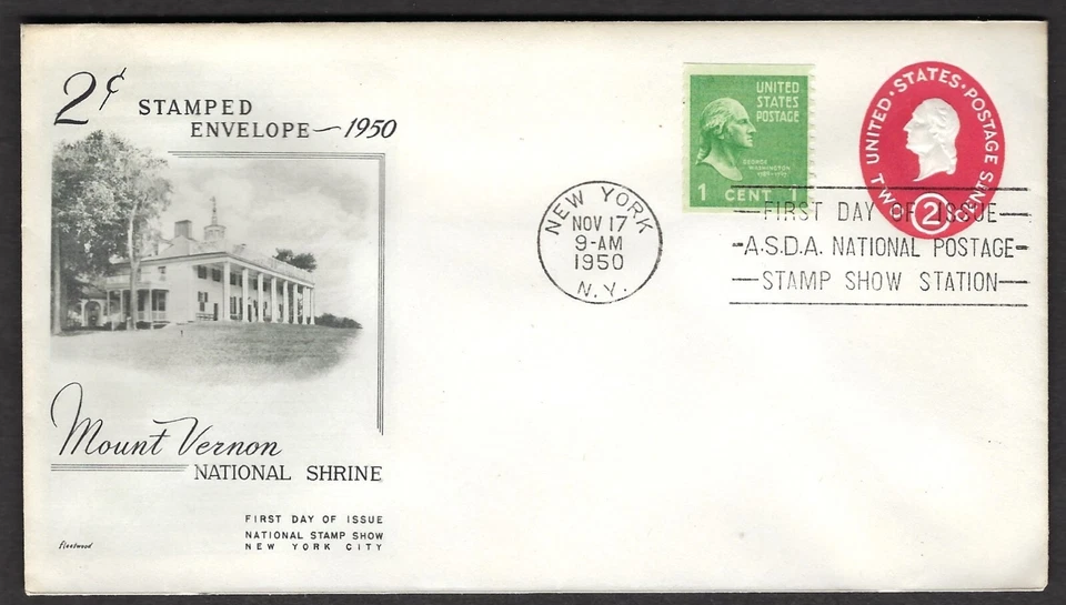 U533a tied to Scott 839, Fleetwood FDC - 2-cent Washington, Postal Stationary - Image 1 of 1