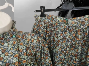 Vintage 1970s Handmade Top and Skirt Floral Country Life size 12 Green Orange - Picture 1 of 15