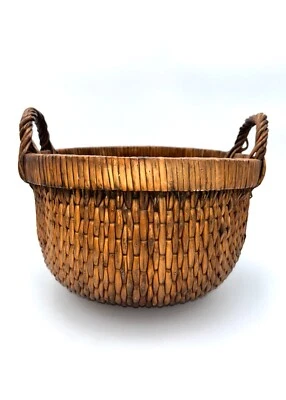 Cesta tejida a mano de arroz chino sauce redondo vintage doble mango Foto 1 de 4