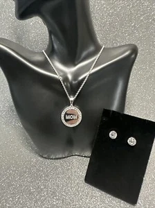 18" Mama Silber Anhänger Halskette und Ohrring Schmuck Set #C070 - Bild 1 von 8