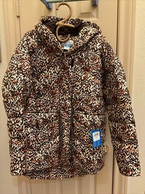Chaqueta Abrigo Columbia Para Mujer Talla L Marrón Estampado Terreno Alturas Heladas Abajo Novedad Foto 1 de 4